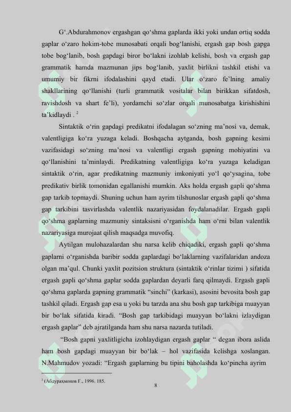 O'ZBEK TILIDA MUTONOSIB TARKIBLI QO'SHMA GAPLAR 8