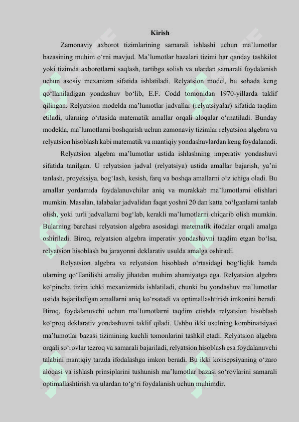 Relyatsion algebra va relyatsion hisoblash elementlari 3