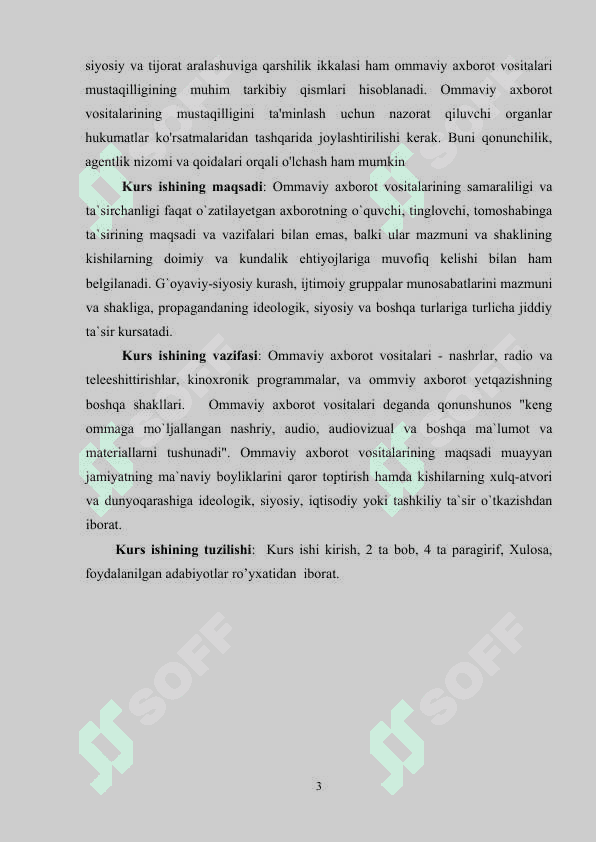 O'zbekiston Respublikasida ommaviy axborot vositalarining faoliyati (o’zgarish va muammolar) 3