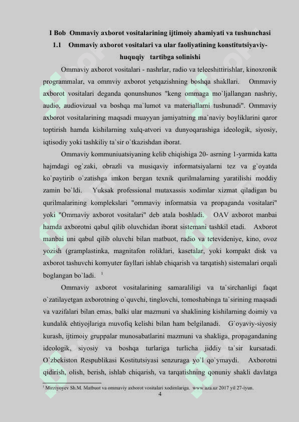 O'zbekiston Respublikasida ommaviy axborot vositalarining faoliyati (o’zgarish va muammolar) 4