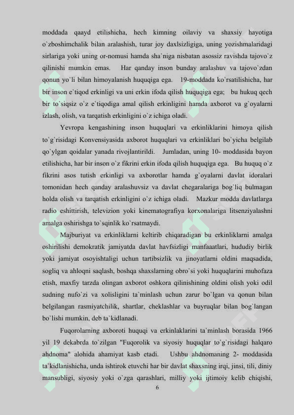 O'zbekiston Respublikasida ommaviy axborot vositalarining faoliyati (o’zgarish va muammolar) 6