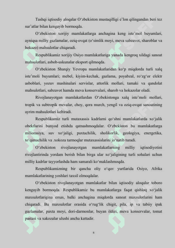 o'zbekiston respublikasining tashqi iqtisodiy xafsizligini taminlash yo'llari 6