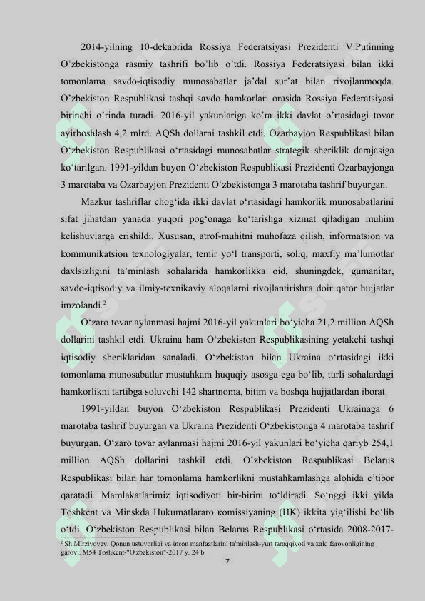 O'zbekistonning MDH davlatlari bilan o'zaro hamkorligi 7