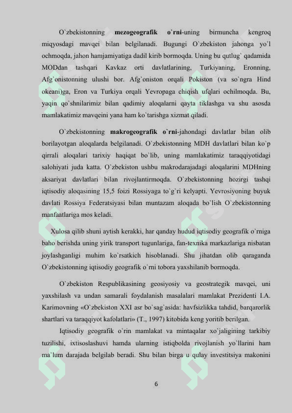 O'ZBEKISTONNING TARIXIY GEOGRAFIK JOYLASHUVINING O'ZIGA XOS JIHATLARI 6