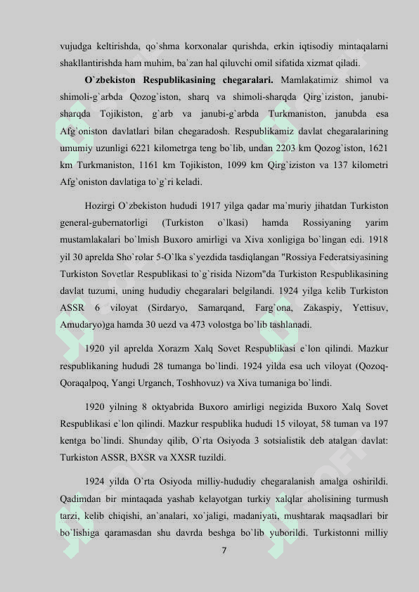 O'ZBEKISTONNING TARIXIY GEOGRAFIK JOYLASHUVINING O'ZIGA XOS JIHATLARI 7