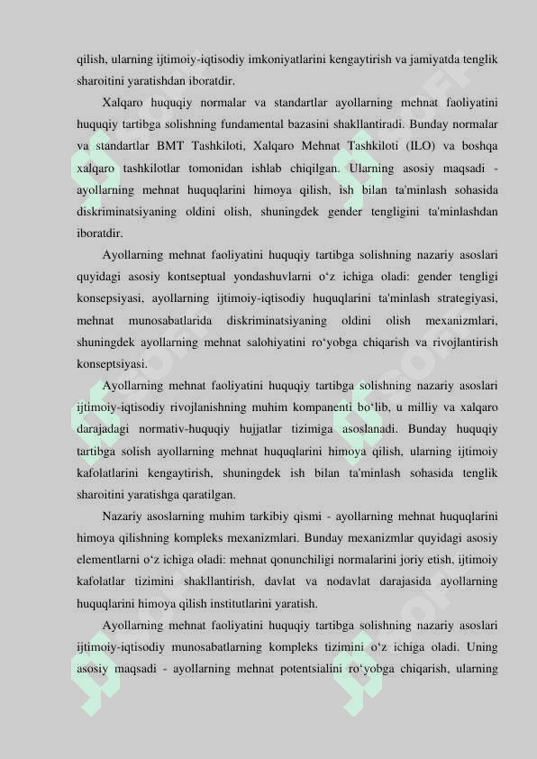 Ayollarni va oilaviy vazifalarni bajarish bilan mashg‘ul shaxslarning mehnatini huquqiy jihatdan tartibga solishning o‘ziga xos xususiyatlari 7