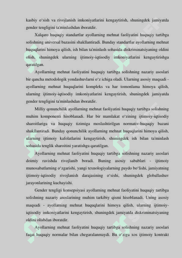 Ayollarni va oilaviy vazifalarni bajarish bilan mashg‘ul shaxslarning mehnatini huquqiy jihatdan tartibga solishning o‘ziga xos xususiyatlari 8