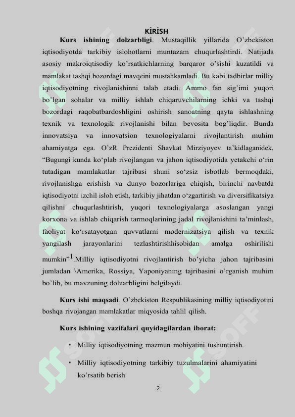 MILLIY IQTISODIYOT VA UNING IQTISODIY KO’RSATKICHLARI 2