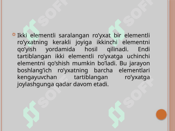To’g’ridan-to’g’ri qo’yish orqali saralash usuli 6