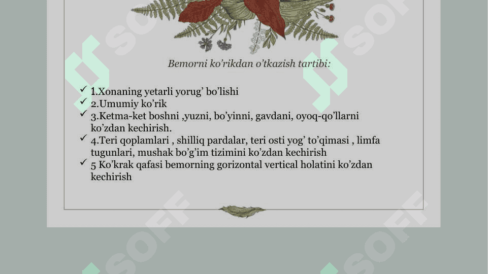 Bemor bolani umumiy ko’zdan kechirish.Bolalarni o’sish va rivojlanishini baholash standartlari va mezonlari 4
