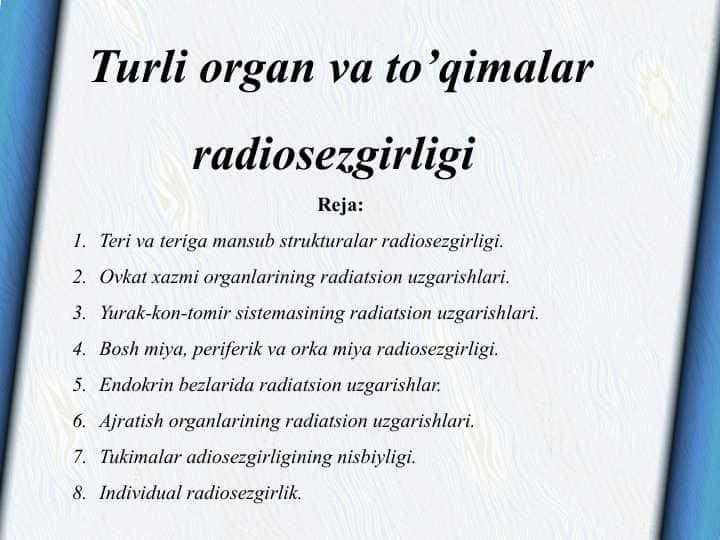 Turli organ va to’qimalar radiosezgirligi