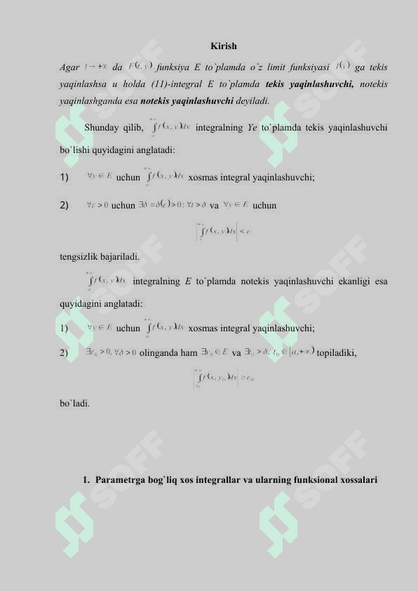 Parametrga bog’liq xosmas integrallar 2