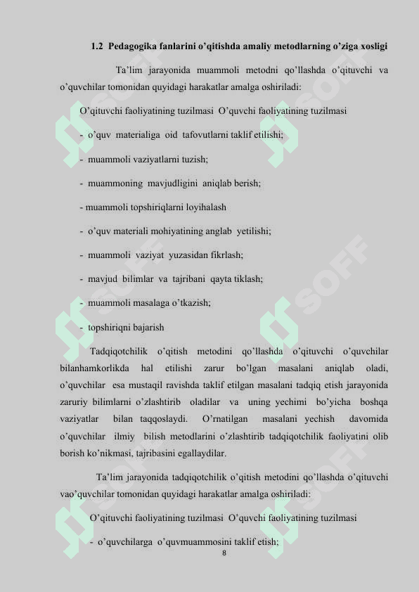 Pedagogika fanlarini o’qitishda amaliy metodlardan foydalanish 8