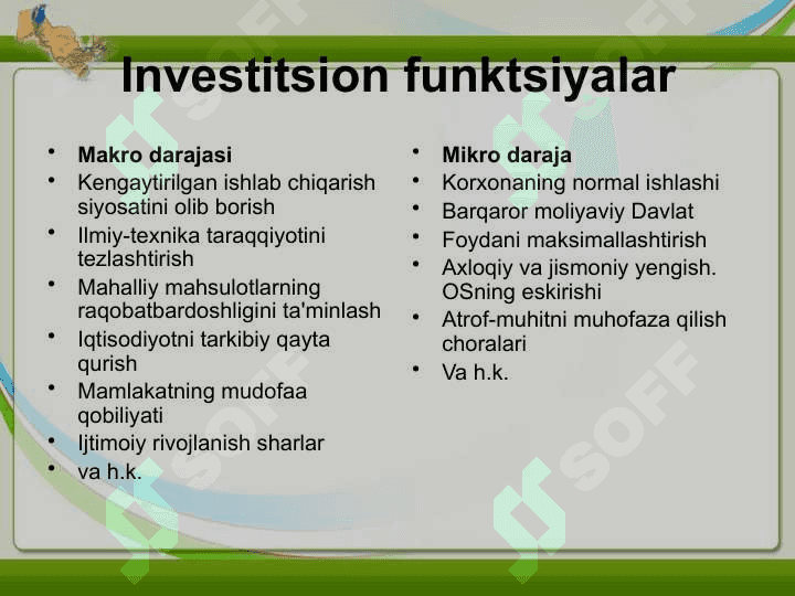 Investitsiyalarning mohiyati, grafigi va funksiyasi 8
