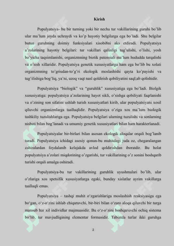 Populyatsiyalar haqida taʼlimot 2