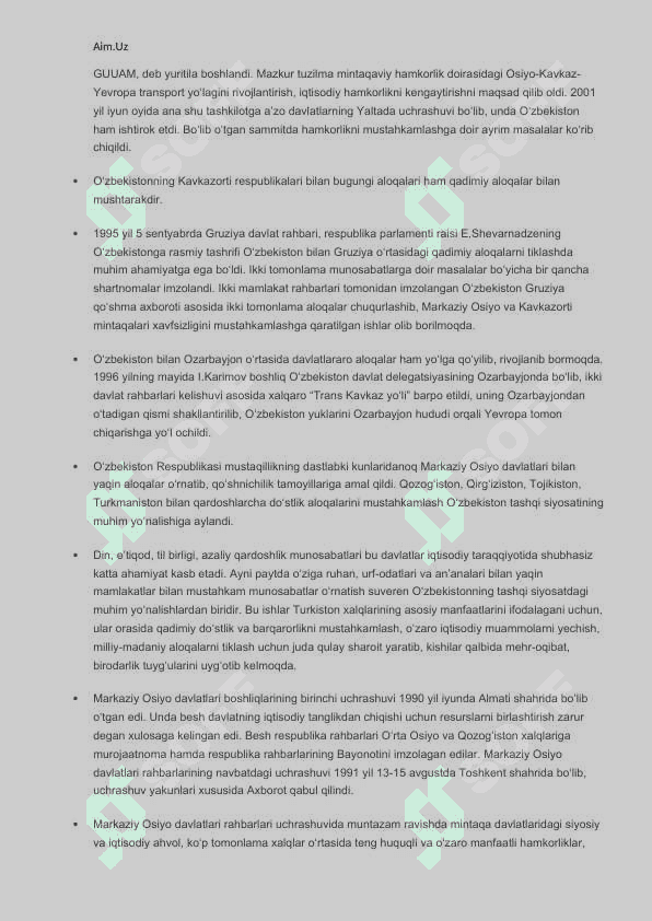 O‘zbekiston va MDH davlatlari. O‘zbekistonning Markaziy Osiyo respublikalari bilan o‘zaro hamkorligi 8
