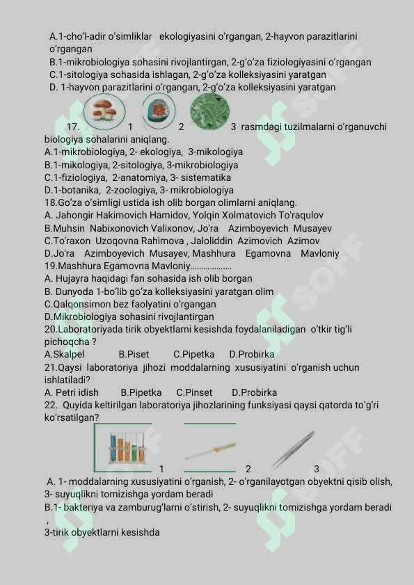 5-sinf Biologiya fanidan 18 ta bobdan  test topshiriqlari 7