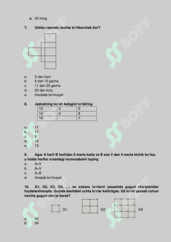 Mantiqiy bo‘yicha test savollari (IQ - test) 2