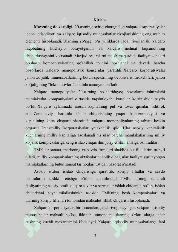 Rivojlangan mamlakatlar iqtisodiyotida xalqaro moliya munosobatlarining o'rni 2