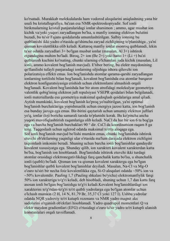 ERITMADAGI HAMMA IONLARNING ELEKTROSTATIK O‘ZARO TA’SIR DARAJALARI 8