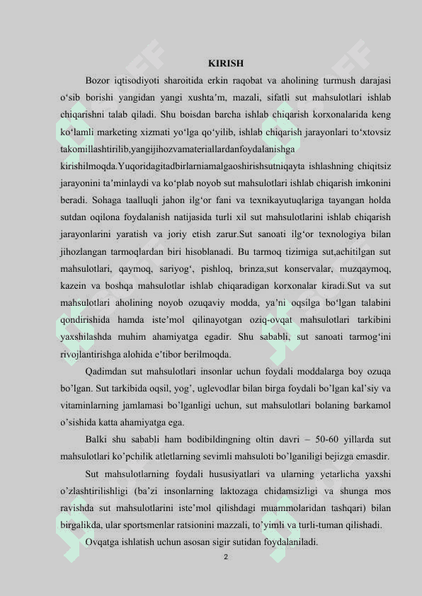SUT MAXSULOTLARI VA ULARDAN TAYYORLANGAN TAOMLAR, ULARNI TAYYORLASH VA DASTURXONGA TORTISH 2