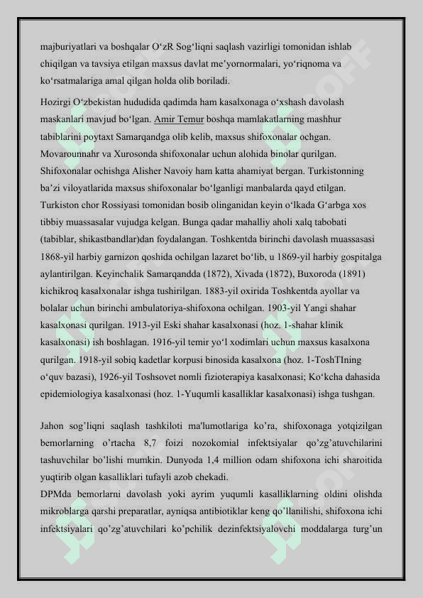 davolash muassasalarining faolliyati bilan tanishuv: shifoxona kabul bulimi, shifoxona davolash (terapevtik) bulimlari ishlash printsiplari 3