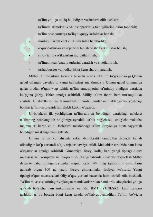 Ta'lim to'g'risidagi qonun va Kadrlar tayyorlash milliy dasturi 5