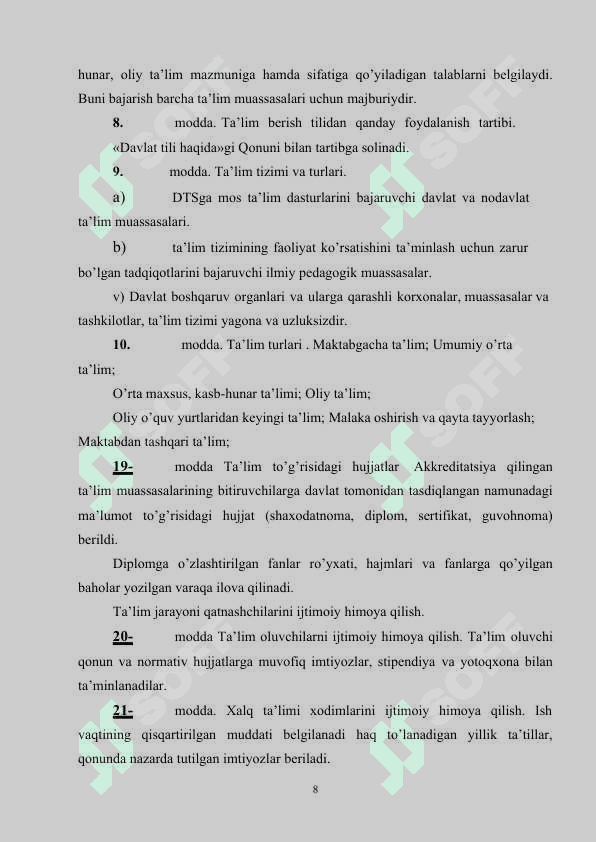 Ta'lim to'g'risidagi qonun va Kadrlar tayyorlash milliy dasturi 8