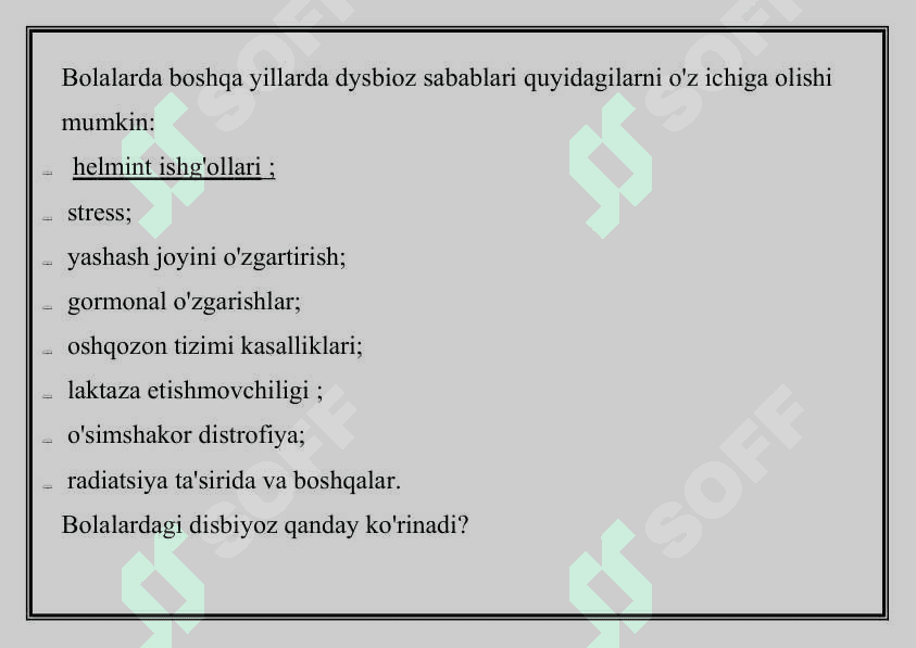 BOLALARDA DISBAKTERIOZ KECHISH XUSUSIYATLARI 7