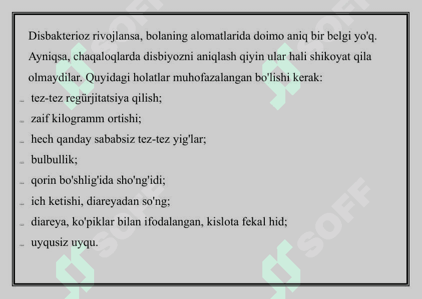 BOLALARDA DISBAKTERIOZ KECHISH XUSUSIYATLARI 8