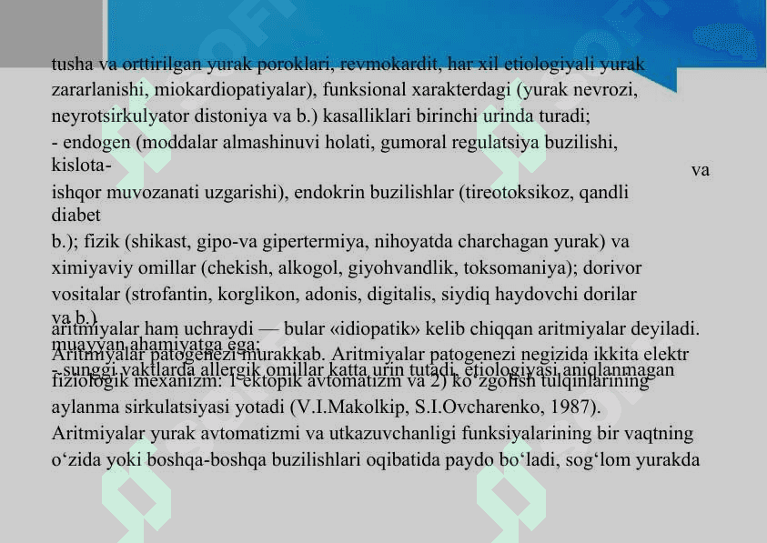 O'TKAZUVCHANLIK BUZILISHI OQIBATIDA PAYDO BO'LUVCHI ARITMIYALAR 4