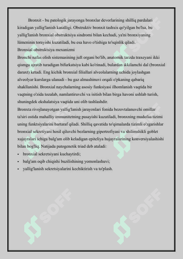 BRONXLAR O’TKAZUVCHANLIGINING BUZILISH SINDROMI O’TKIR VA SURUNKALI BRONXLAR. OBSTRUKTIV VA NOOBSTRUKTIV 2