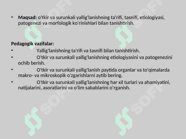 “Yallig'lanish va reparatsiya. O'tkir  va surunkali yallig'lanish” 2