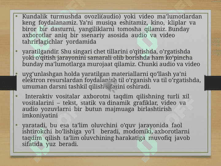 OVOZ YOZUVCHI VA ULARGA ISHLOV BERUVCHI DASTURLAR. 2