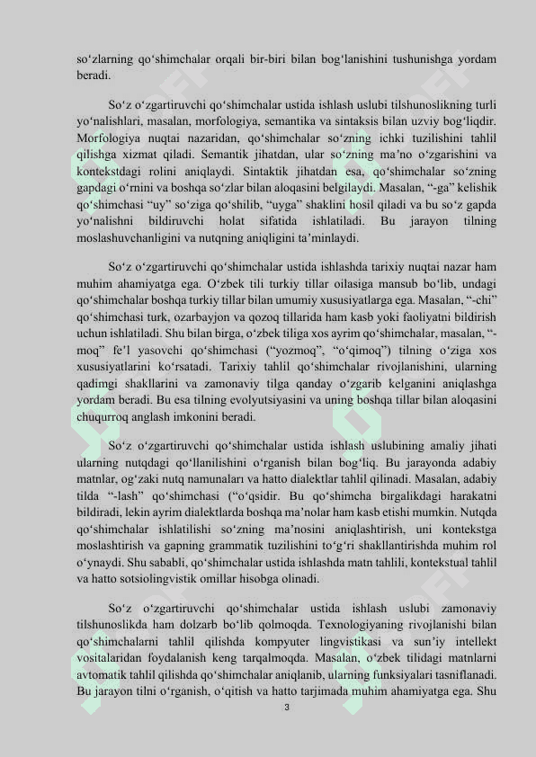 MAVZU: Soʻz oʻzgartiruvchi qoʻshimchalar ustida ishlash uslubi. Kurs ishi 3