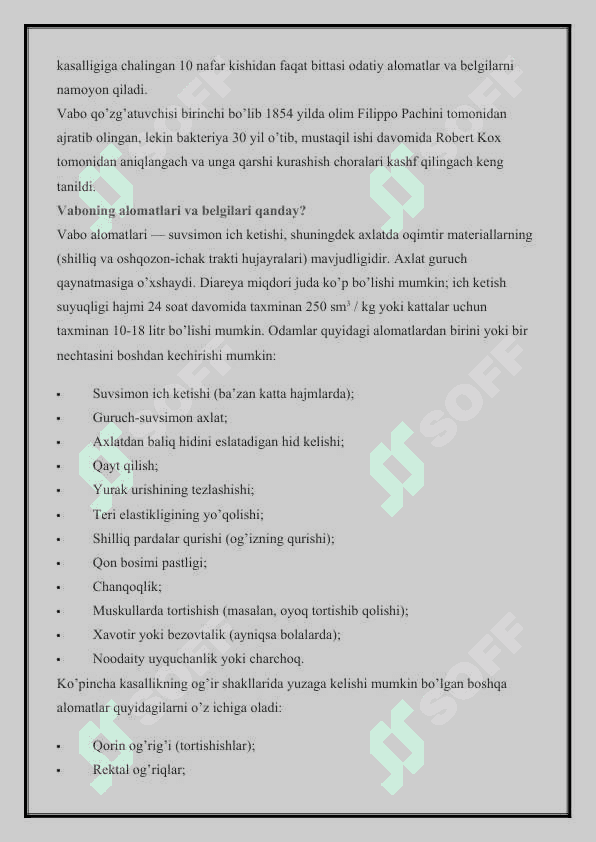 VABO ETIOLOGIYASI, EPIDEMIOLOGIYASI, PROFILAKTIKASI VA EPIDCMIYAGA QARSHI CHORA-TADBIRLARI 2