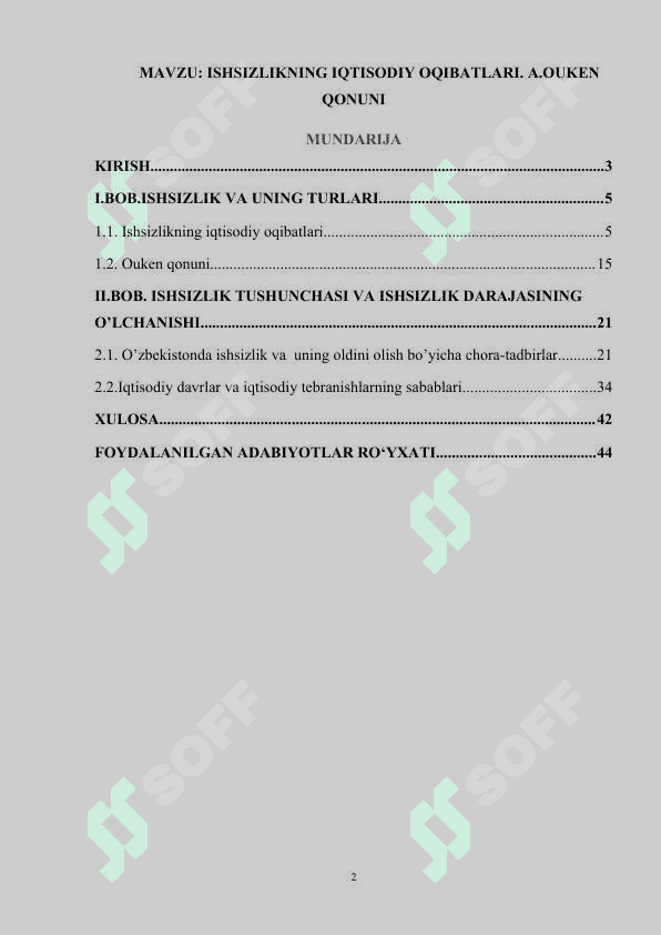 ISHSIZLIKNING IQTISODIY OQIBATLARI. A.OUKEN QONUNI 2