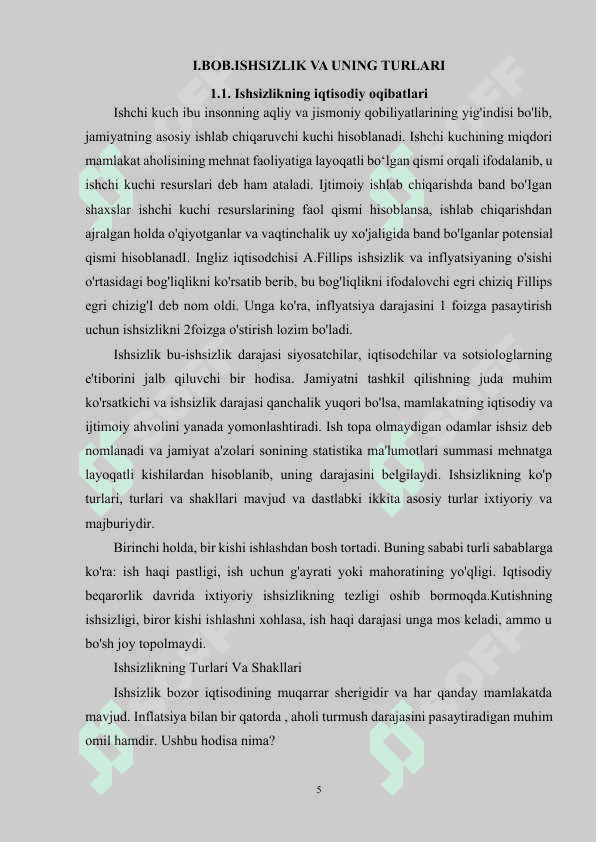 ISHSIZLIKNING IQTISODIY OQIBATLARI. A.OUKEN QONUNI 5