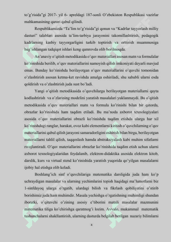 Boshlang‘ich  sinflarda matematika o‘qitishda masalalar yеchishning umumiy masalalari 4