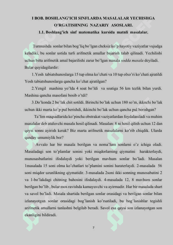 Boshlang‘ich  sinflarda matematika o‘qitishda masalalar yеchishning umumiy masalalari 7