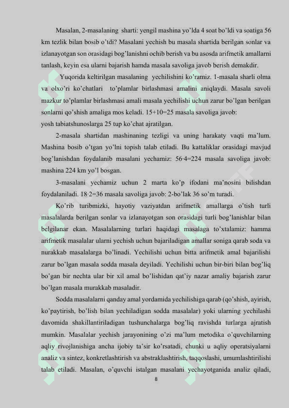 Boshlang‘ich  sinflarda matematika o‘qitishda masalalar yеchishning umumiy masalalari 8