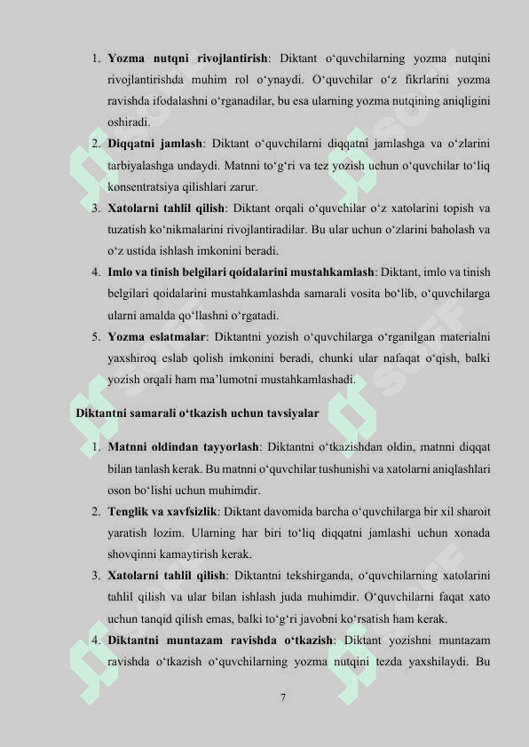 BOSHLANG’ICH SINF ONA TILI DARSLARIDA DIKTANT YOZISH METODIKASI 7