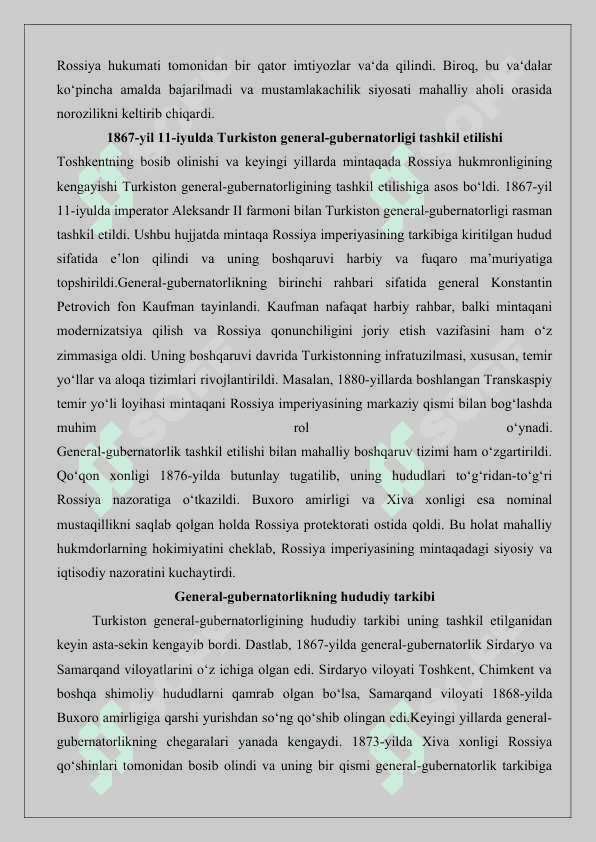 Turkiston general-gubernatorligining tashkil topishi 25 k 5