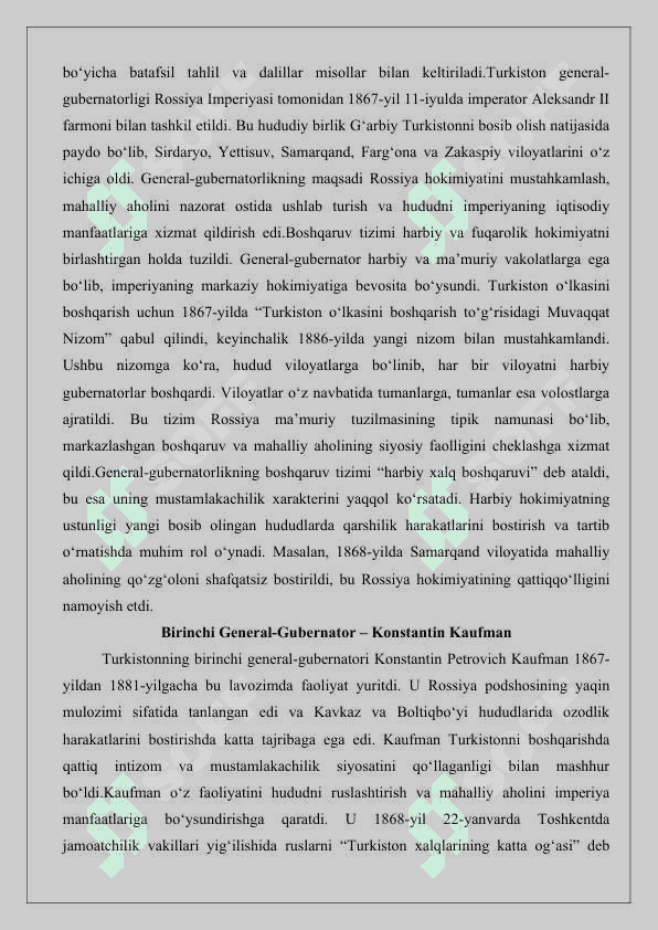Turkiston general-gubernatorligining tashkil topishi 25 k 7