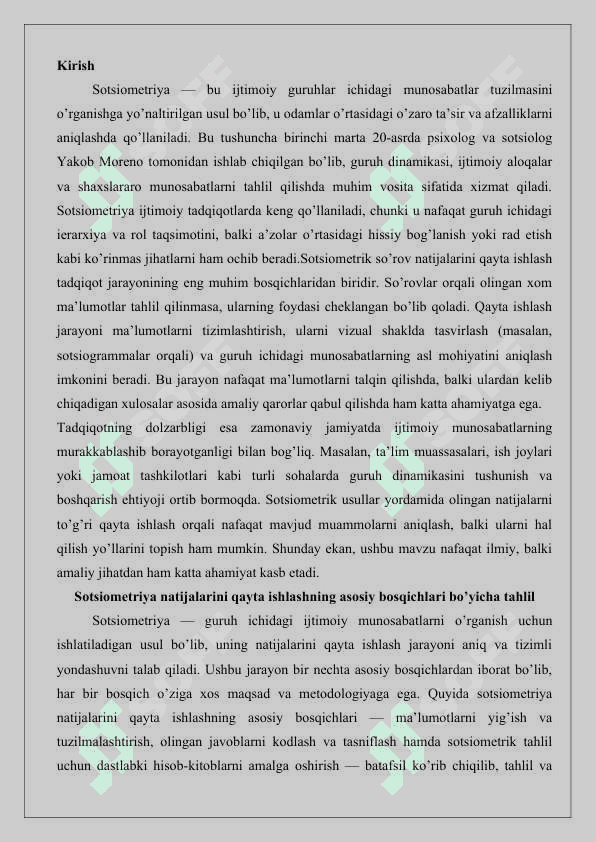 Sotsiometriya so'rov natijalarini qayta ishlash.25 2