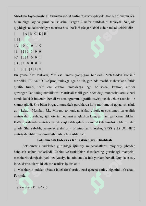 Sotsiometriya so'rov natijalarini qayta ishlash.25 6