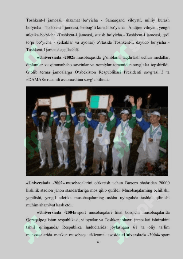 Universiyada sport o'yinlari dasturida mavjud sport turlari tahlili 6