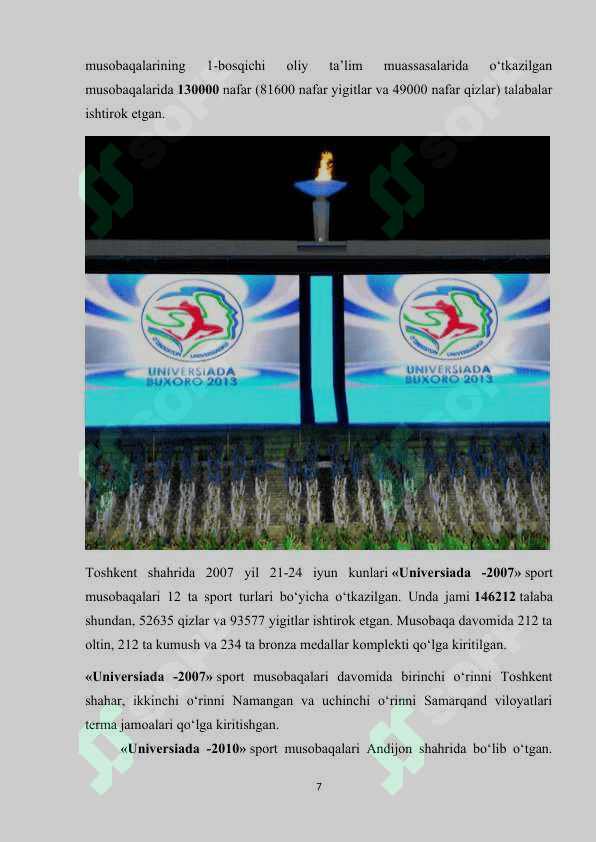 Universiyada sport o'yinlari dasturida mavjud sport turlari tahlili 7