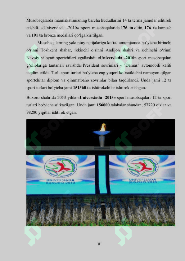 Universiyada sport o'yinlari dasturida mavjud sport turlari tahlili 8
