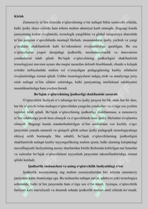 Bo‘lajak o‘qituvchining ijodkorligini shakllantirish texnologiyasi.25 2